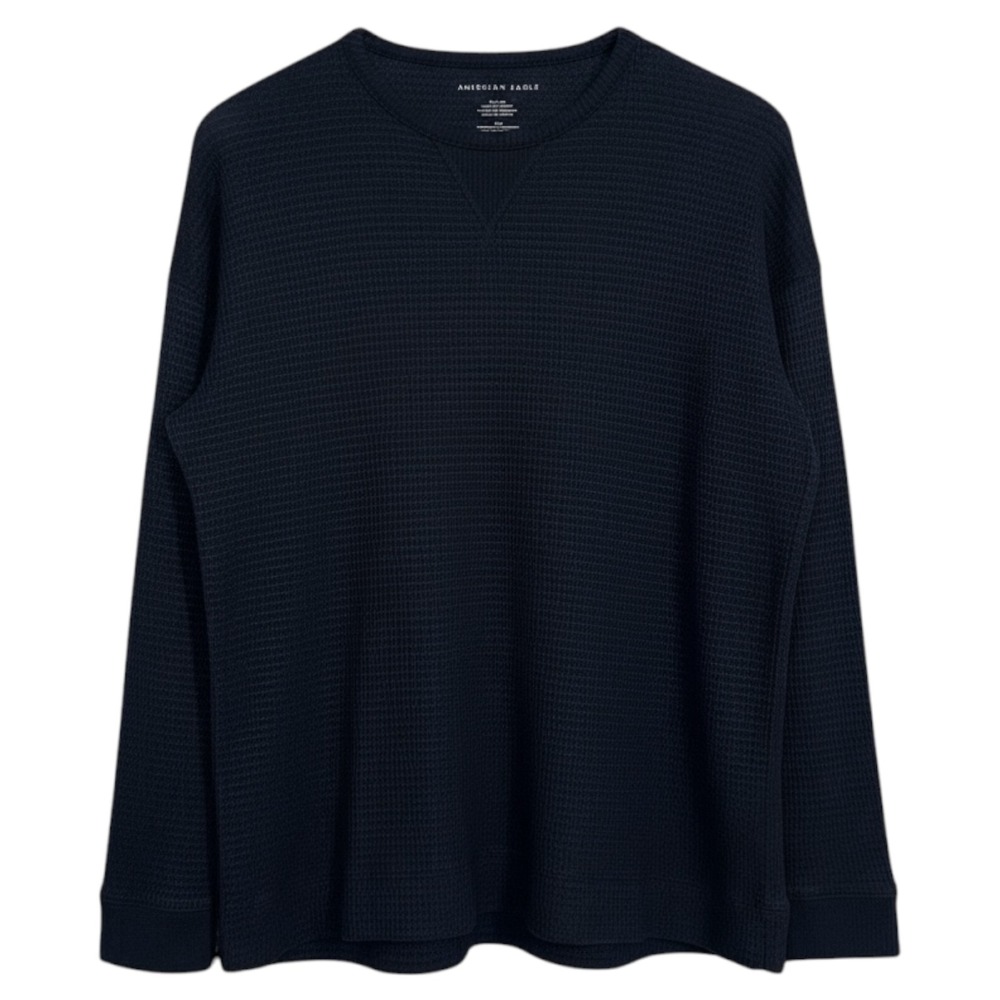 American‎ Eagle Outfitters Navy Blue Waffle Knit Long Sleeve Top Women's S